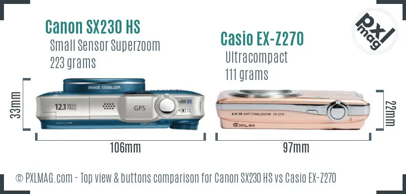 Canon SX230 HS vs Casio EX-Z270 top view buttons comparison