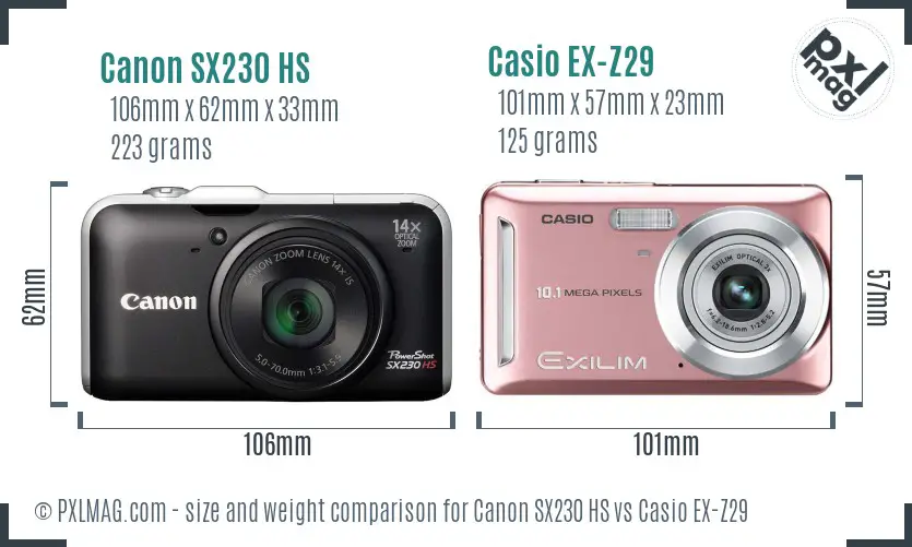 Canon SX230 HS vs Casio EX-Z29 size comparison