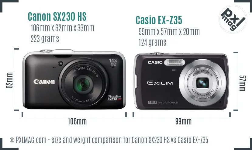 Canon SX230 HS vs Casio EX-Z35 size comparison