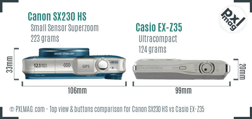 Canon SX230 HS vs Casio EX-Z35 top view buttons comparison