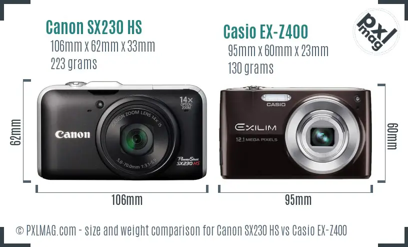 Canon SX230 HS vs Casio EX-Z400 size comparison