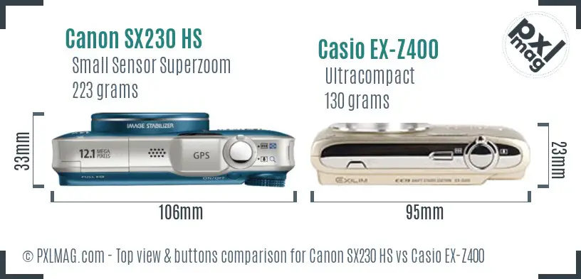 Canon SX230 HS vs Casio EX-Z400 top view buttons comparison