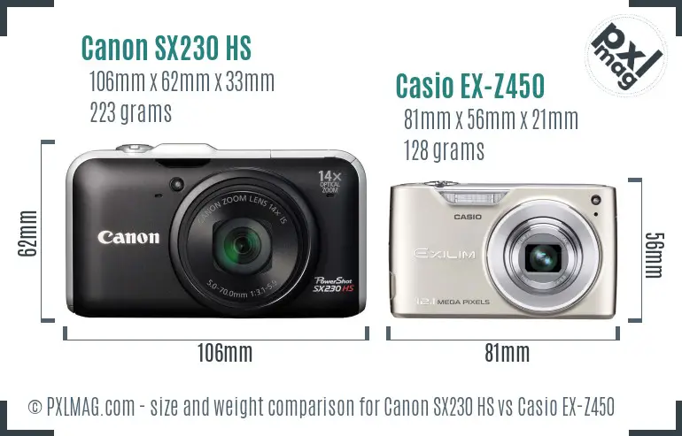 Canon SX230 HS vs Casio EX-Z450 size comparison