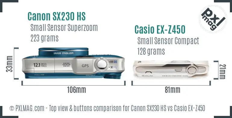 Canon SX230 HS vs Casio EX-Z450 top view buttons comparison