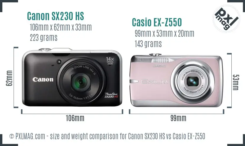 Canon SX230 HS vs Casio EX-Z550 size comparison