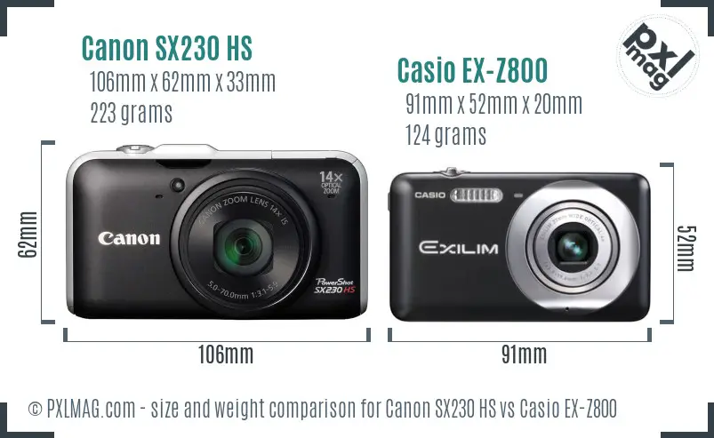 Canon SX230 HS vs Casio EX-Z800 size comparison