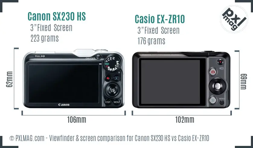 Canon SX230 HS vs Casio EX-ZR10 Screen and Viewfinder comparison