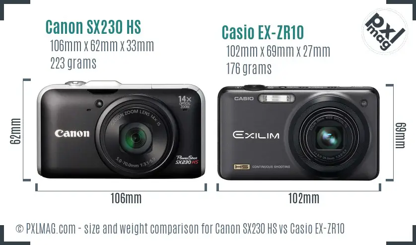 Canon SX230 HS vs Casio EX-ZR10 size comparison