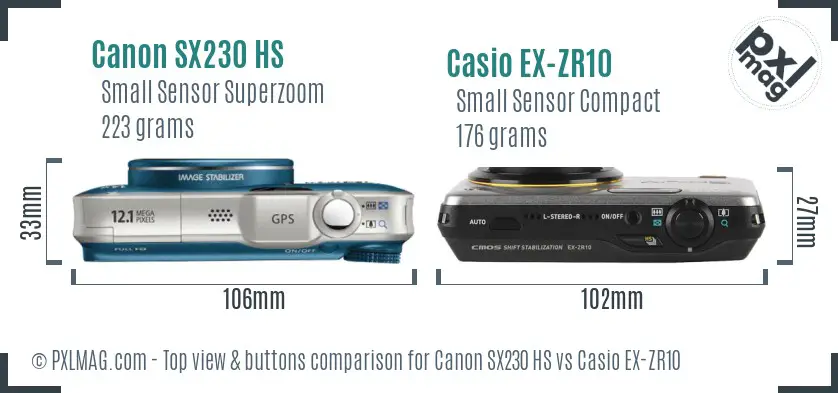 Canon SX230 HS vs Casio EX-ZR10 top view buttons comparison