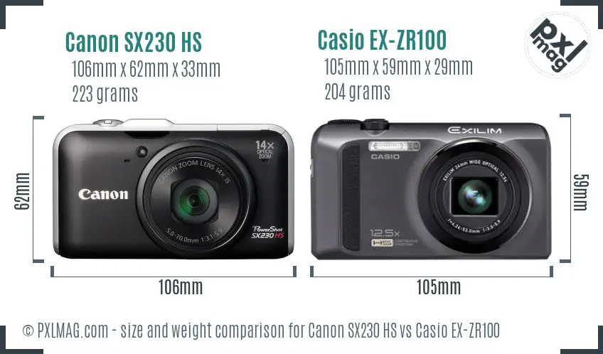 Canon SX230 HS vs Casio EX-ZR100 size comparison
