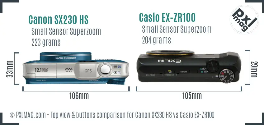 Canon SX230 HS vs Casio EX-ZR100 top view buttons comparison