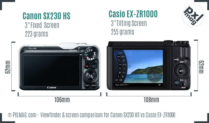 Canon SX230 HS vs Casio EX-ZR1000 Screen and Viewfinder comparison