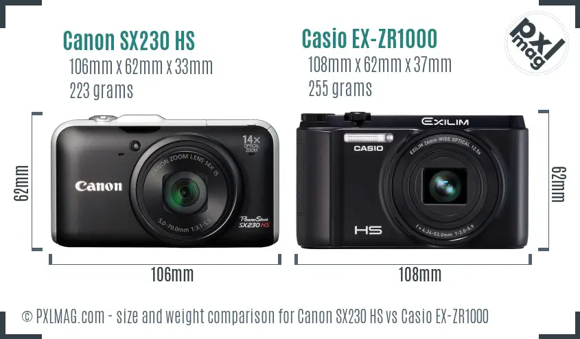 Canon SX230 HS vs Casio EX-ZR1000 size comparison