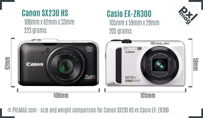 Canon SX230 HS vs Casio EX-ZR300 size comparison
