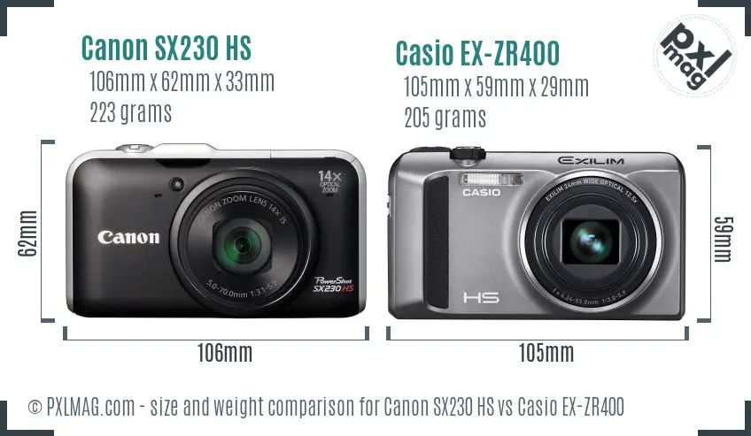 Canon SX230 HS vs Casio EX-ZR400 size comparison