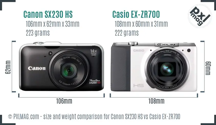 Canon SX230 HS vs Casio EX-ZR700 size comparison