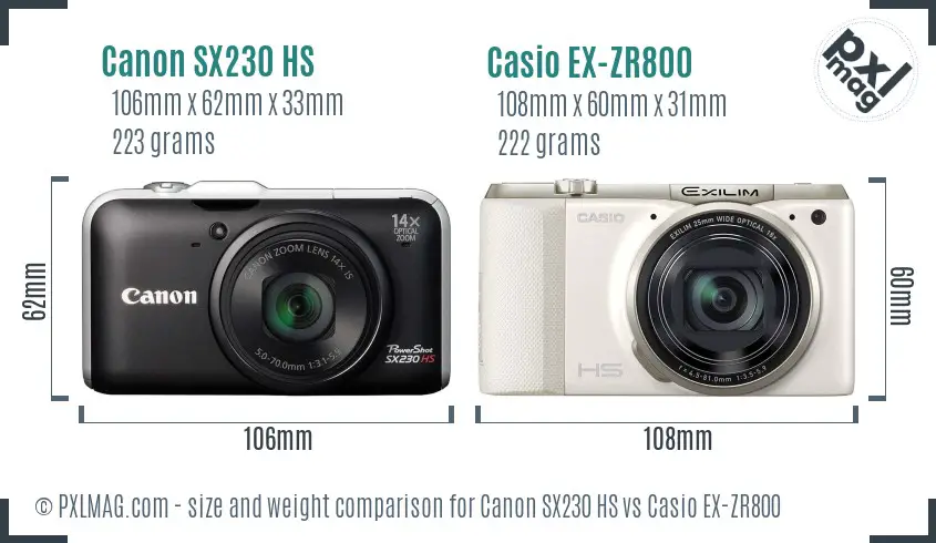 Canon SX230 HS vs Casio EX-ZR800 size comparison