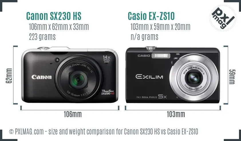 Canon SX230 HS vs Casio EX-ZS10 size comparison
