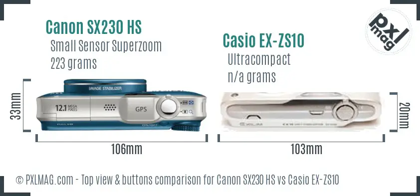 Canon SX230 HS vs Casio EX-ZS10 top view buttons comparison