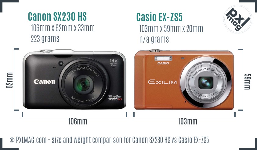 Canon SX230 HS vs Casio EX-ZS5 size comparison