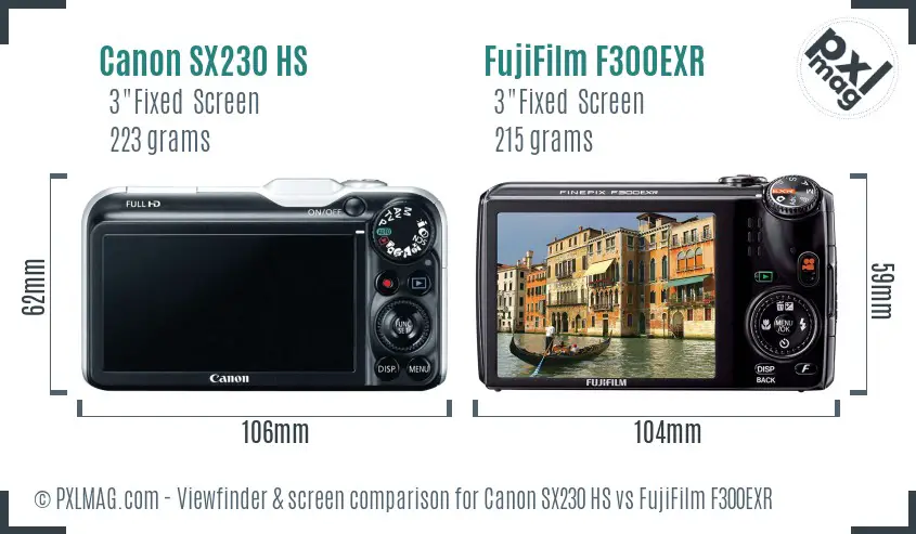 Canon SX230 HS vs FujiFilm F300EXR Screen and Viewfinder comparison