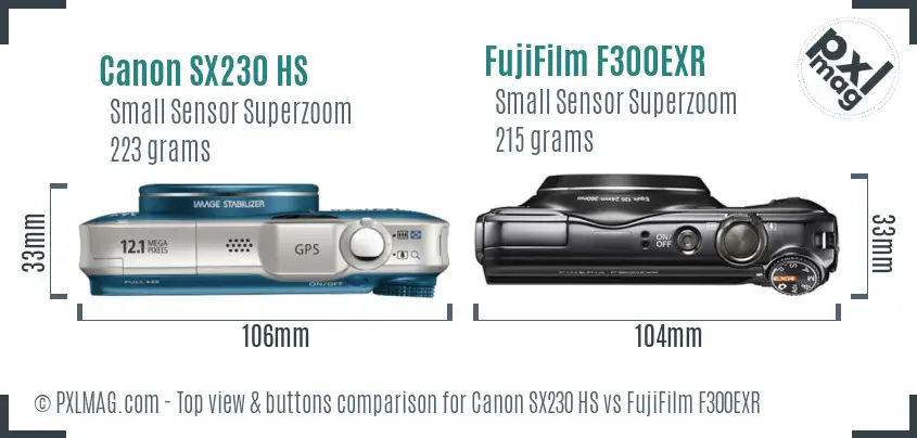 Canon SX230 HS vs FujiFilm F300EXR top view buttons comparison