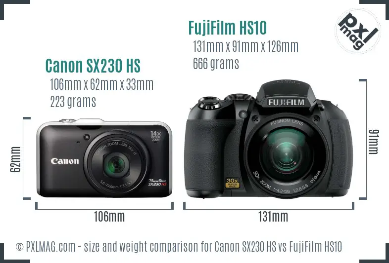 Canon SX230 HS vs FujiFilm HS10 size comparison