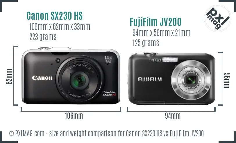 Canon SX230 HS vs FujiFilm JV200 size comparison