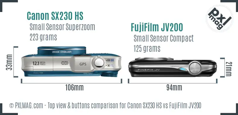 Canon SX230 HS vs FujiFilm JV200 top view buttons comparison