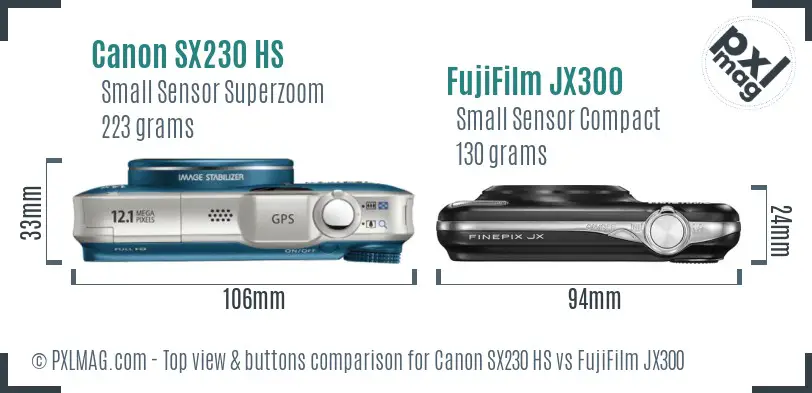 Canon SX230 HS vs FujiFilm JX300 top view buttons comparison