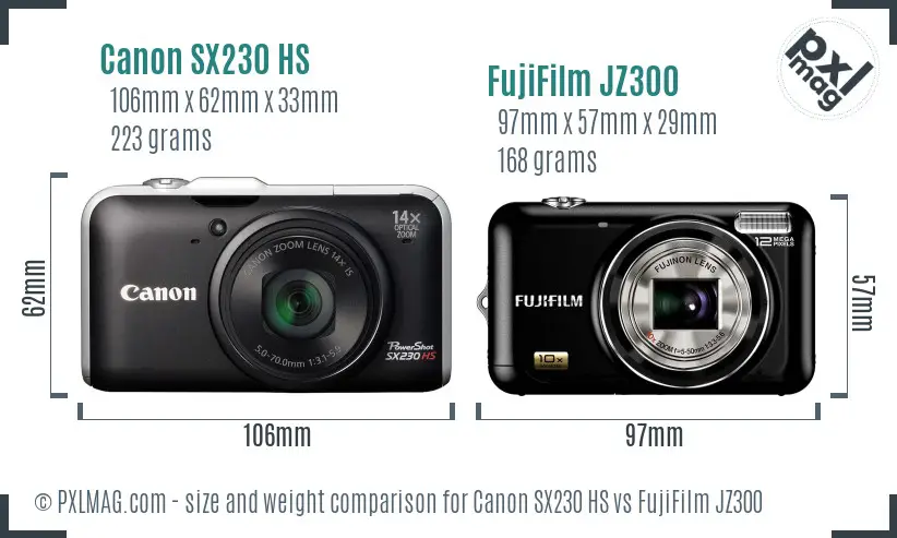 Canon SX230 HS vs FujiFilm JZ300 size comparison
