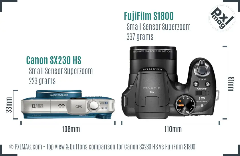 Canon SX230 HS vs FujiFilm S1800 top view buttons comparison