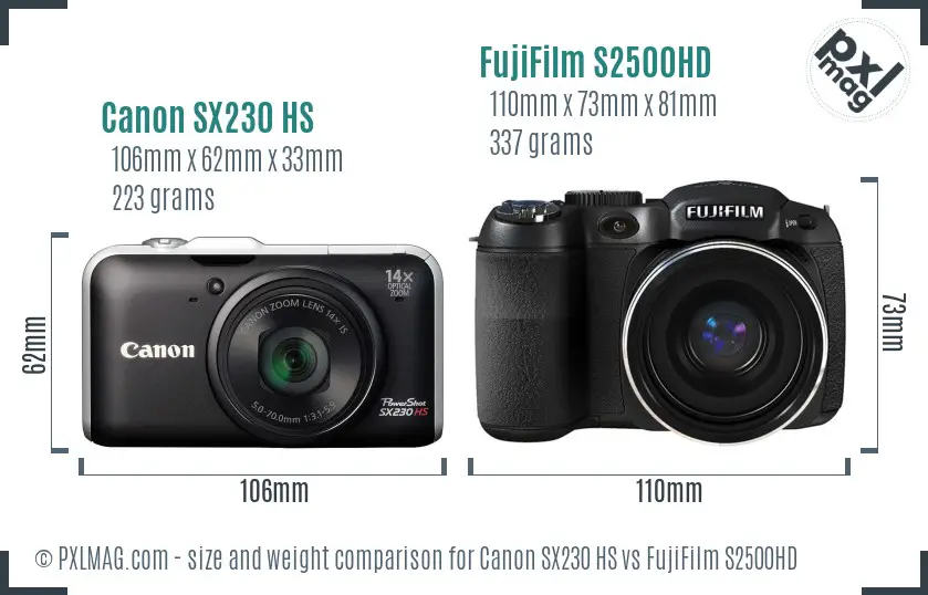 Canon SX230 HS vs FujiFilm S2500HD size comparison Canon SX230 HS vs FujiFilm S2500HD size comparison