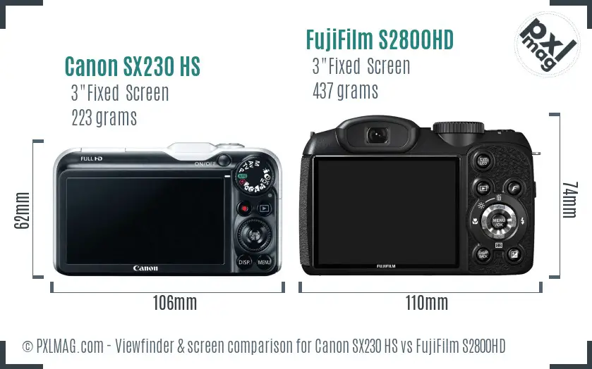 Canon SX230 HS vs FujiFilm S2800HD Screen and Viewfinder comparison