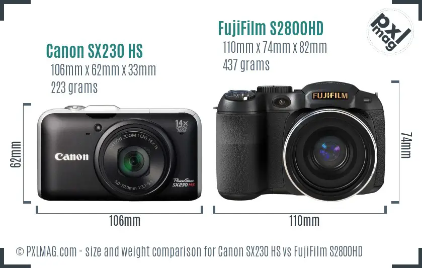 Canon SX230 HS vs FujiFilm S2800HD size comparison