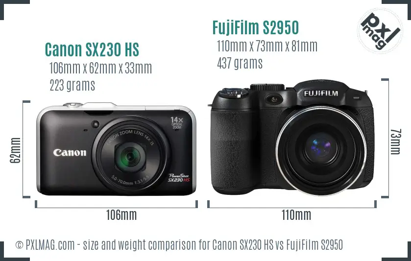 Canon SX230 HS vs FujiFilm S2950 size comparison