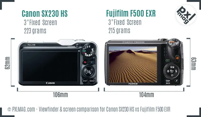 Canon SX230 HS vs Fujifilm F500 EXR Screen and Viewfinder comparison