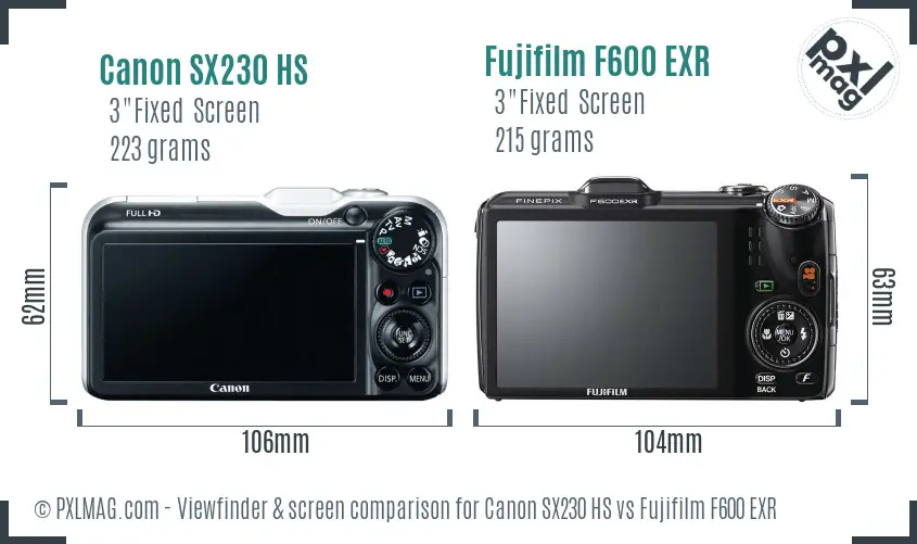 Canon SX230 HS vs Fujifilm F600 EXR Screen and Viewfinder comparison