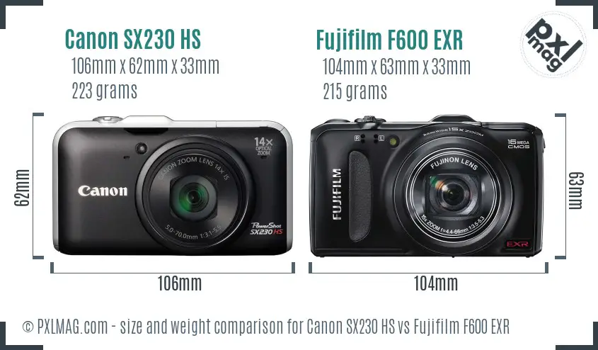 Canon SX230 HS vs Fujifilm F600 EXR size comparison Canon SX230 HS vs Fujifilm F600 EXR size comparison