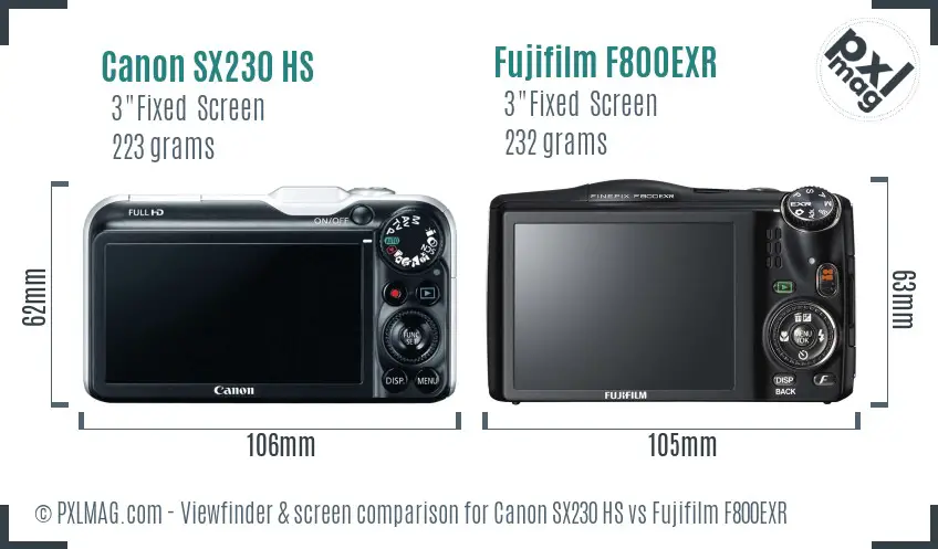 Canon SX230 HS vs Fujifilm F800EXR Screen and Viewfinder comparison