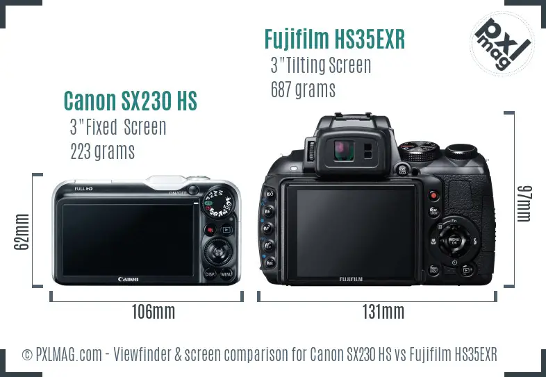 Canon SX230 HS vs Fujifilm HS35EXR Screen and Viewfinder comparison