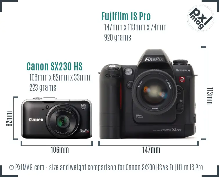 Canon SX230 HS vs Fujifilm IS Pro size comparison Canon SX230 HS vs Fujifilm IS Pro size comparison