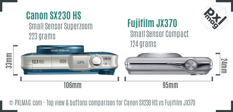 Canon SX230 HS vs Fujifilm JX370 top view buttons comparison