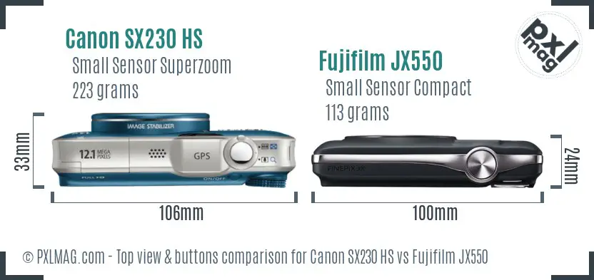 Canon SX230 HS vs Fujifilm JX550 top view buttons comparison