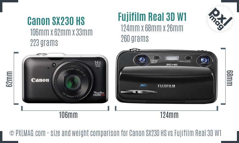 Canon SX230 HS vs Fujifilm Real 3D W1 size comparison Canon SX230 HS vs Fujifilm Real 3D W1 size comparison