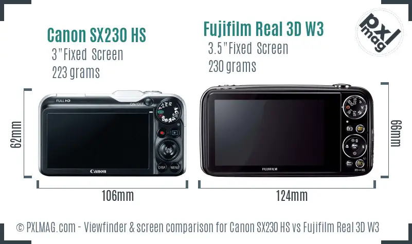 Canon SX230 HS vs Fujifilm Real 3D W3 Screen and Viewfinder comparison Canon SX230 HS vs Fujifilm Real 3D W3 Screen and Viewfinder comparison