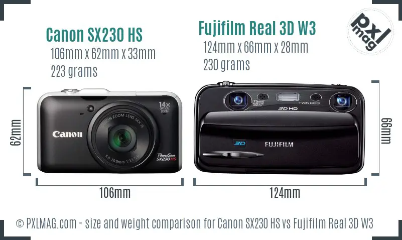 Canon SX230 HS vs Fujifilm Real 3D W3 size comparison Canon SX230 HS vs Fujifilm Real 3D W3 size comparison