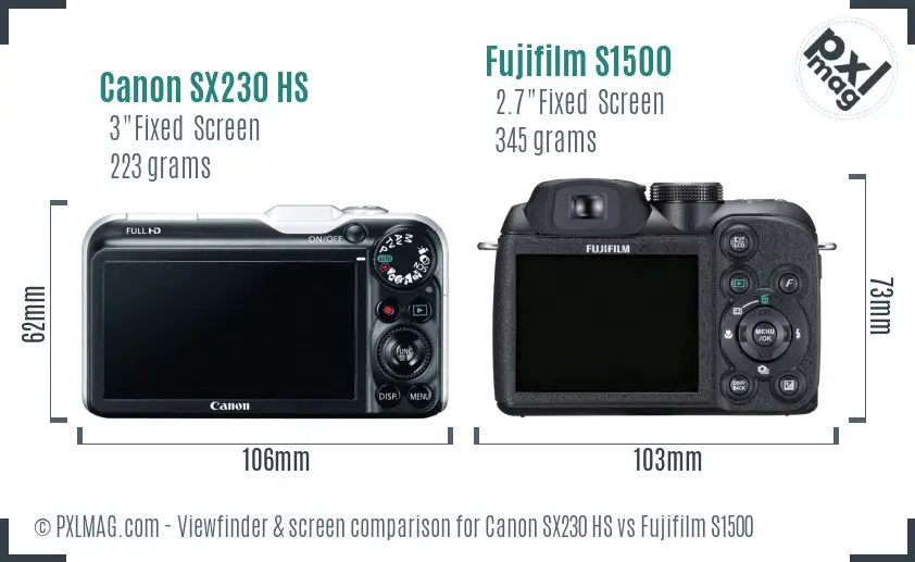 Canon SX230 HS vs Fujifilm S1500 Screen and Viewfinder comparison Canon SX230 HS vs Fujifilm S1500 Screen and Viewfinder comparison