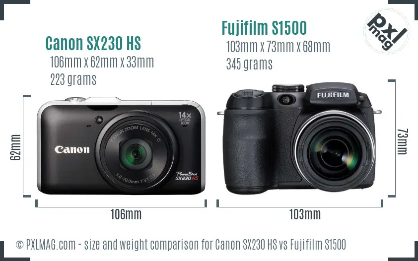 Canon SX230 HS vs Fujifilm S1500 size comparison Canon SX230 HS vs Fujifilm S1500 size comparison