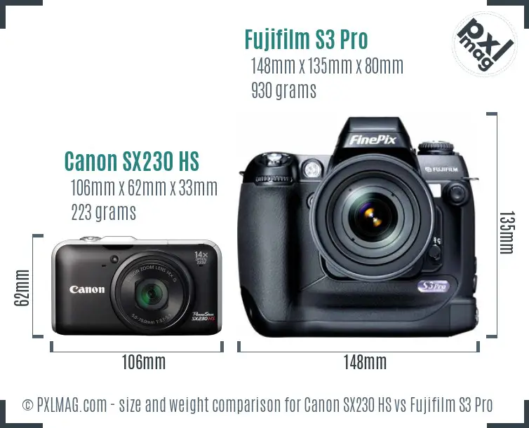 Canon SX230 HS vs Fujifilm S3 Pro size comparison